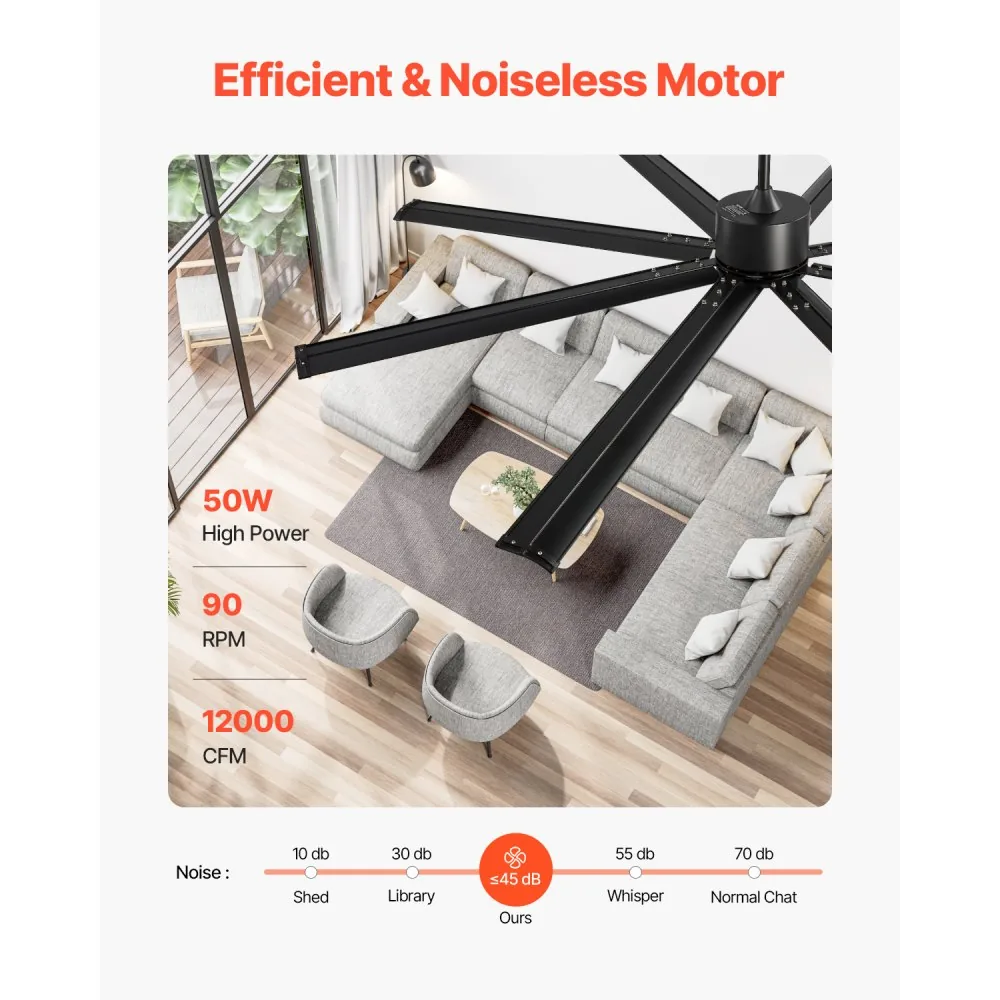 VEVOR 84 In Ceiling Fan without Light 84 inch 8 Aluminum Bla product image 3