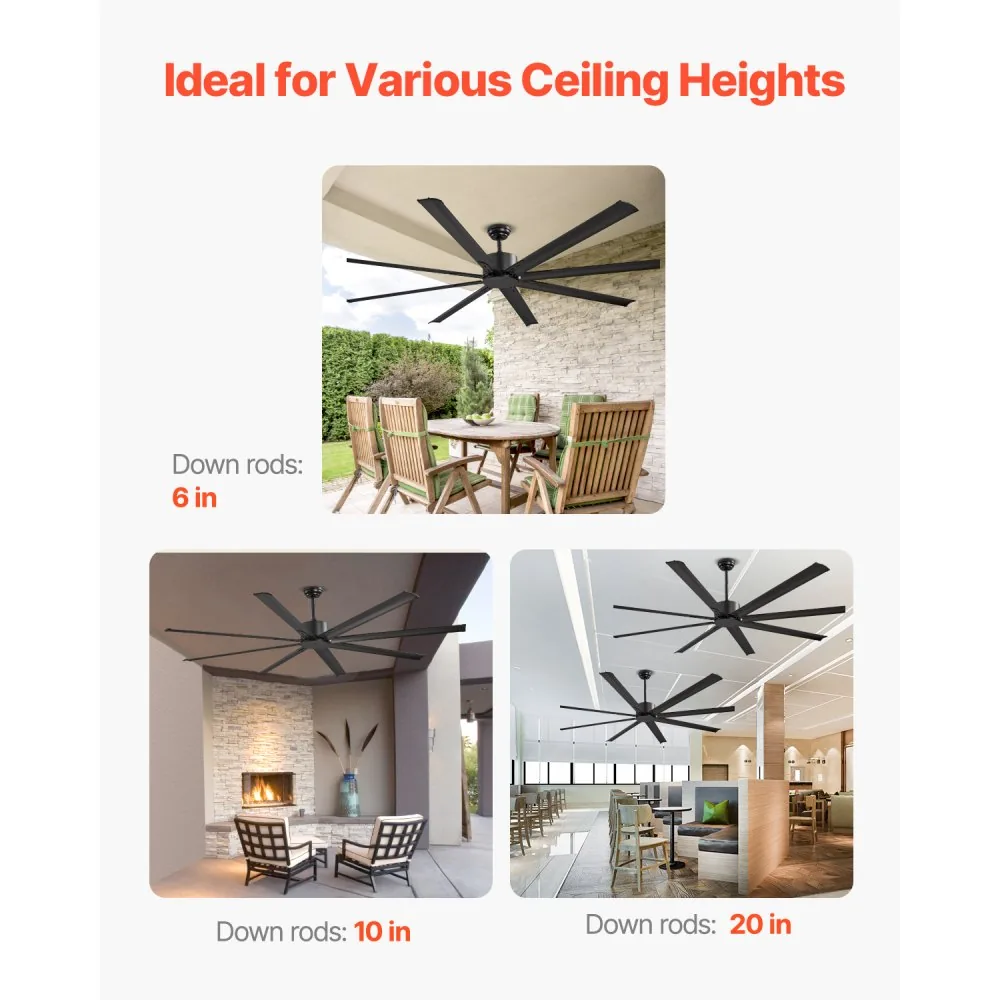 VEVOR 84 In Ceiling Fan without Light 84 inch 8 Aluminum Bla product image 6