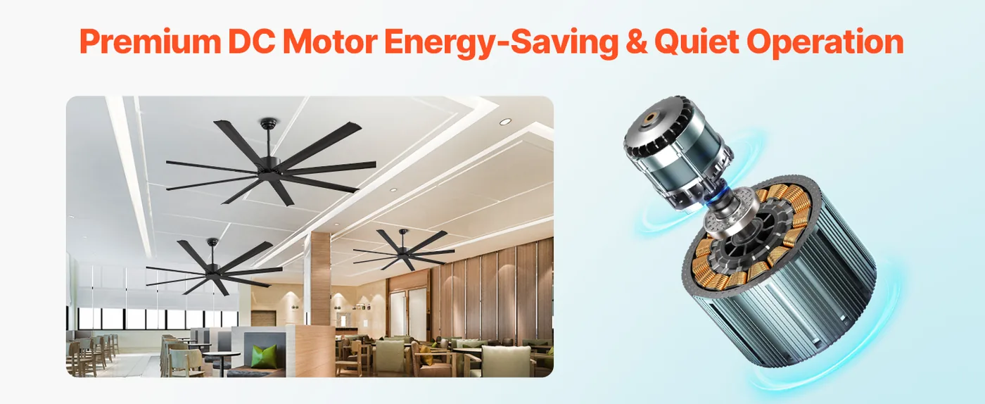 VEVOR 84 In Ceiling Fan without Light 84 inch 8 Aluminum Bla DC Motor, Strong Airflow