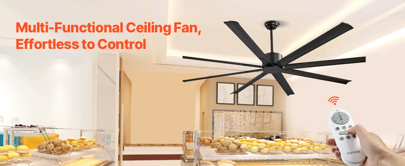 VEVOR 84 In Ceiling Fan without Light 84 inch 8 Aluminum Bla Wireless Remote Control