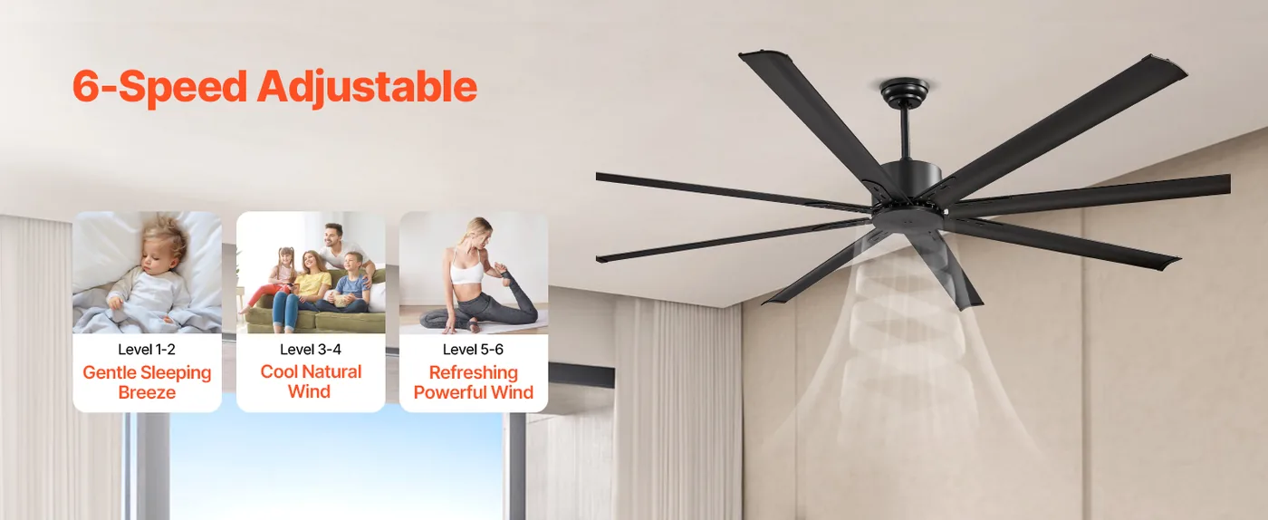 VEVOR 84 In Ceiling Fan without Light 84 inch 8 Aluminum Bla Multiple Timers