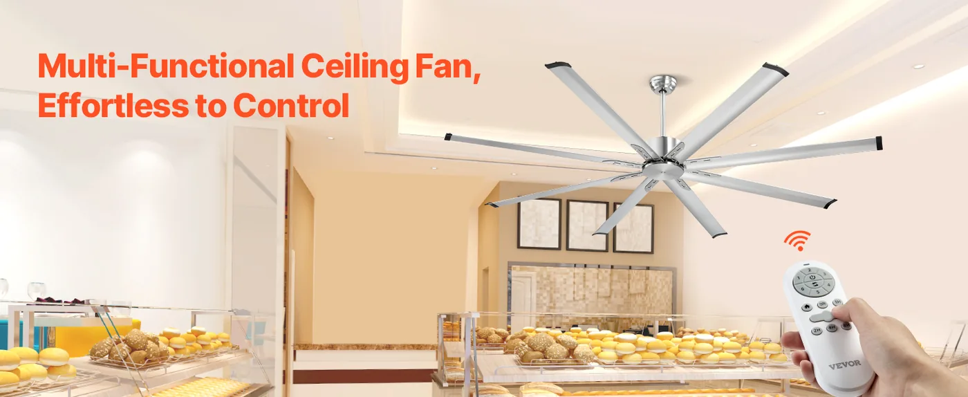 VEVOR 84 In Ceiling Fan without Light 84 inch 8 Aluminum Bla Wireless Remote Control