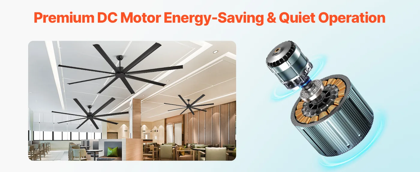 VEVOR 96 In Ceiling Fan without Light 96 inch 8 Aluminum Bla DC Motor, Strong Airflow