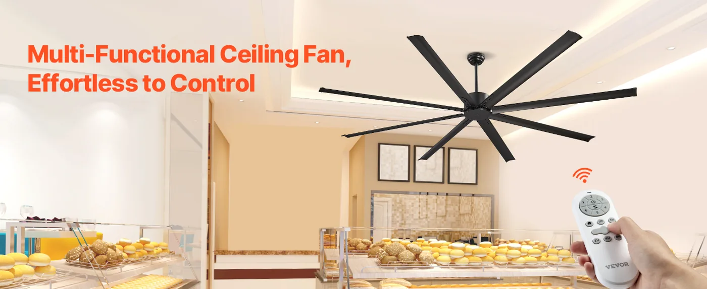 VEVOR 96 In Ceiling Fan without Light 96 inch 8 Aluminum Bla Wireless Remote Control