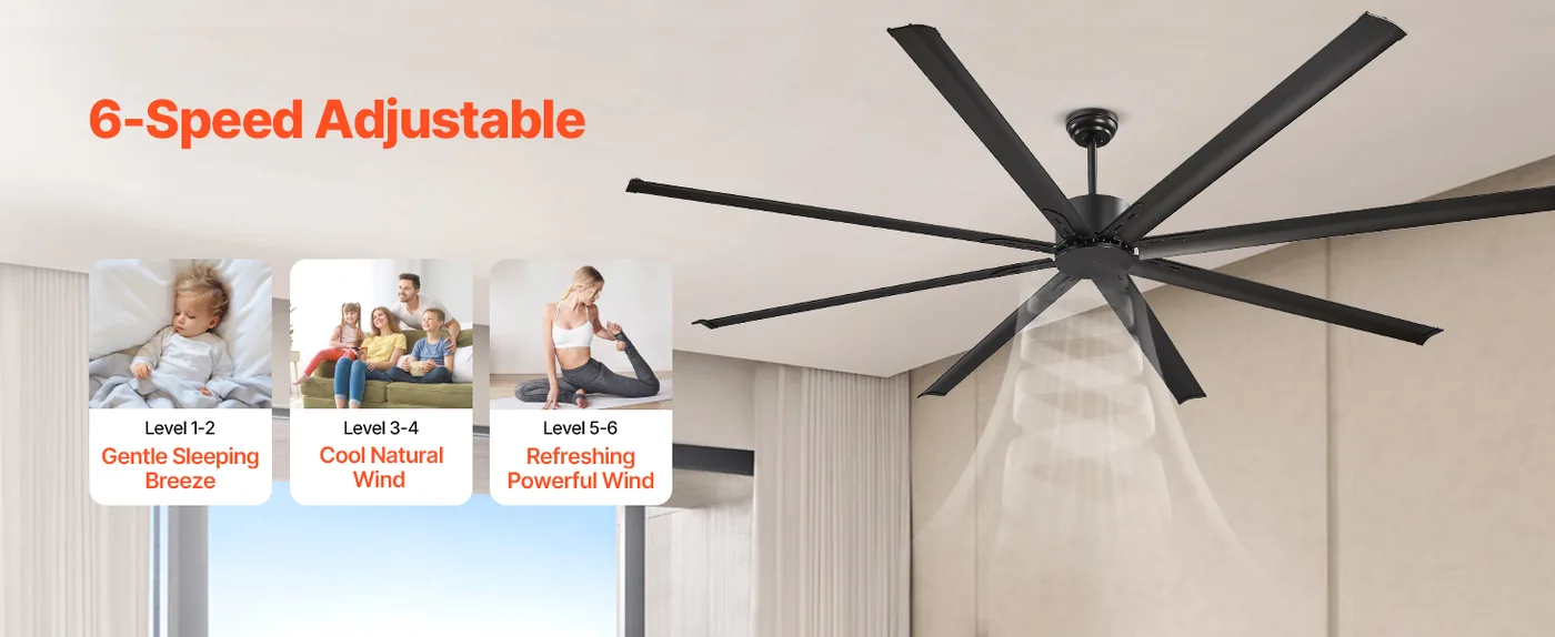 VEVOR 96 In Ceiling Fan without Light 96 inch 8 Aluminum Bla Multiple Timers
