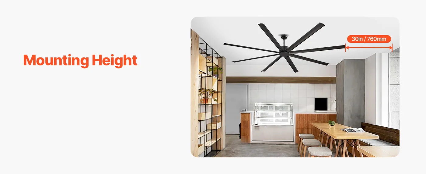 VEVOR 96 In Ceiling Fan without Light 96 inch 8 Aluminum Bla Mounting Height