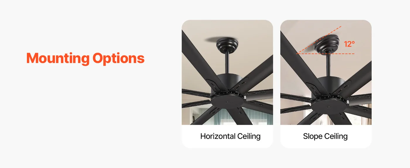 VEVOR 96 In Ceiling Fan without Light 96 inch 8 Aluminum Bla Mounting Options