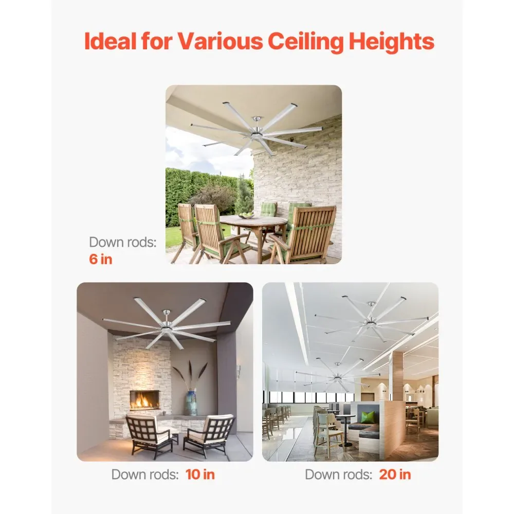 VEVOR 96 In Ceiling Fan without Light 96 inch 8 Aluminum Bla product image 6