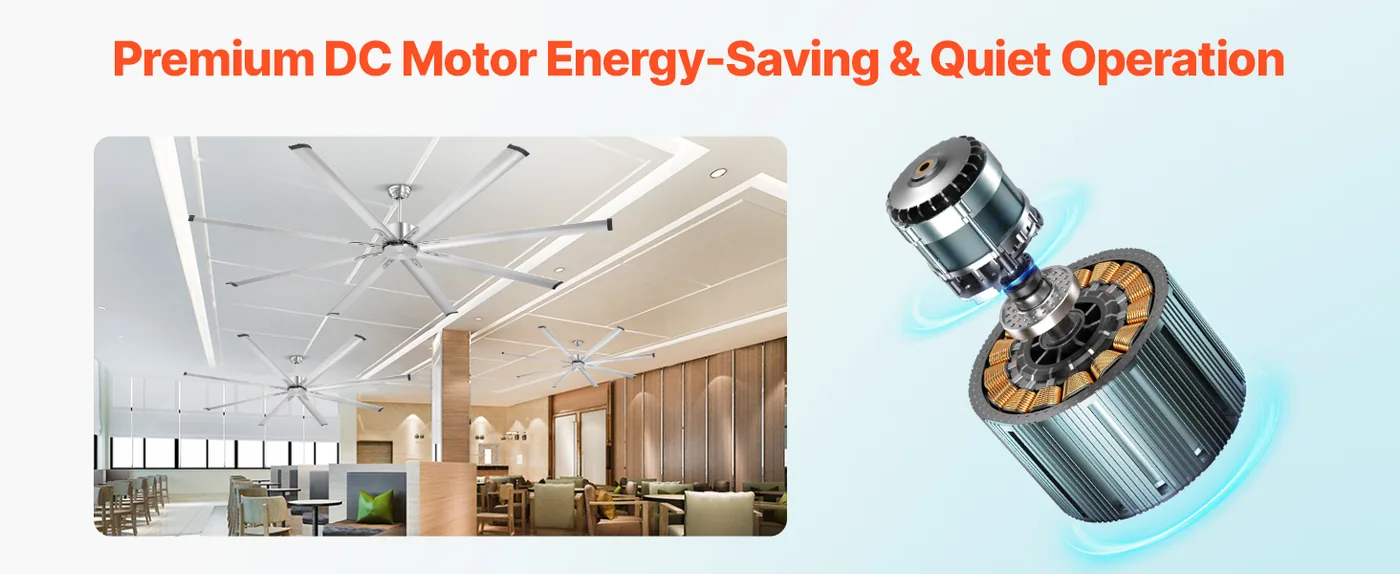 VEVOR 96 In Ceiling Fan without Light 96 inch 8 Aluminum Bla DC Motor, Strong Airflow