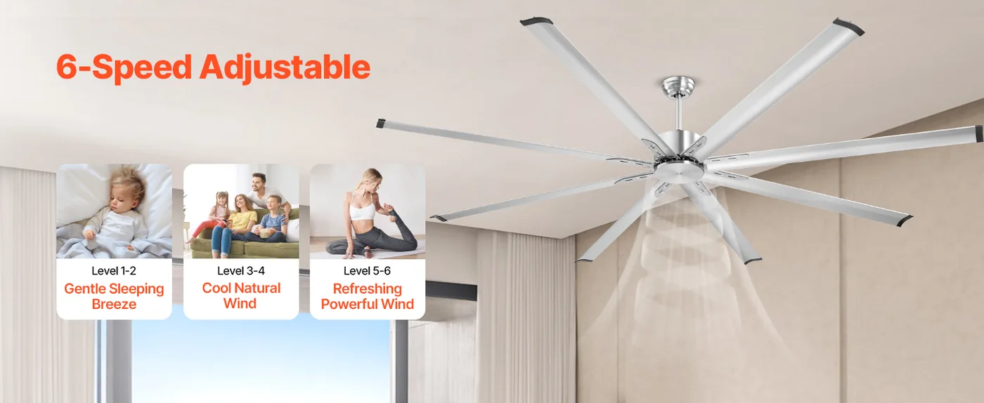 VEVOR 96 In Ceiling Fan without Light 96 inch 8 Aluminum Bla Multiple Timers