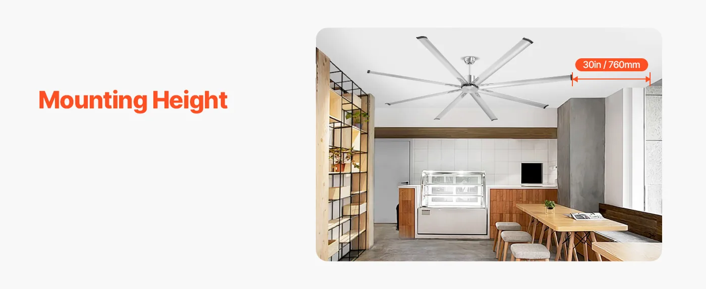 VEVOR 96 In Ceiling Fan without Light 96 inch 8 Aluminum Bla Mounting Height