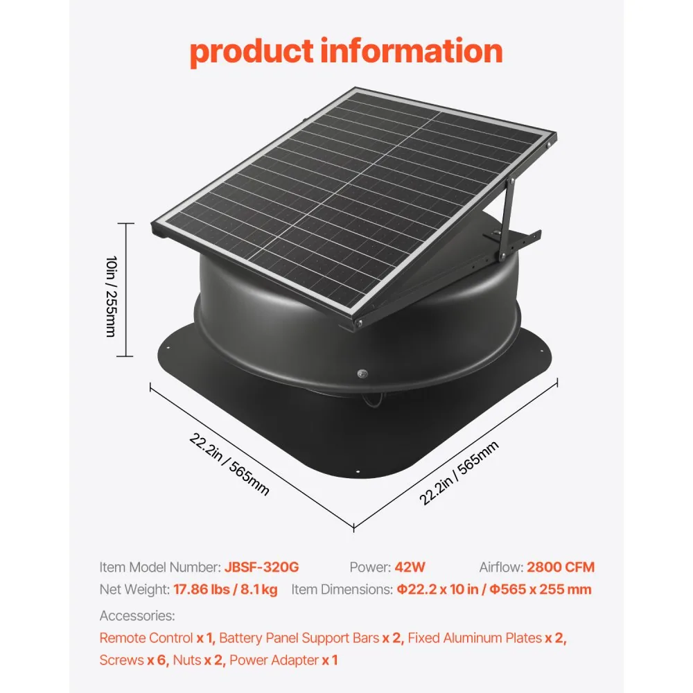 VEVOR solar attic fan package contents