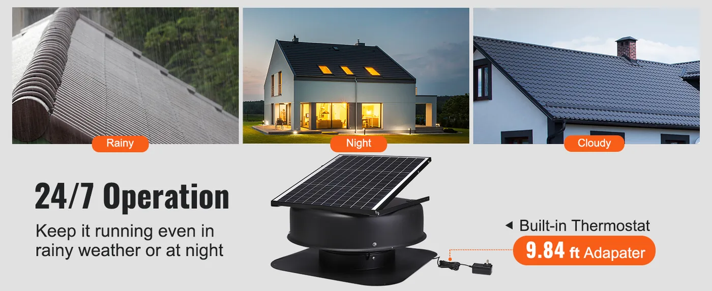 VEVOR Solar Attic Fan 2800 CFM 42 W Roof Vent Extra Adapter