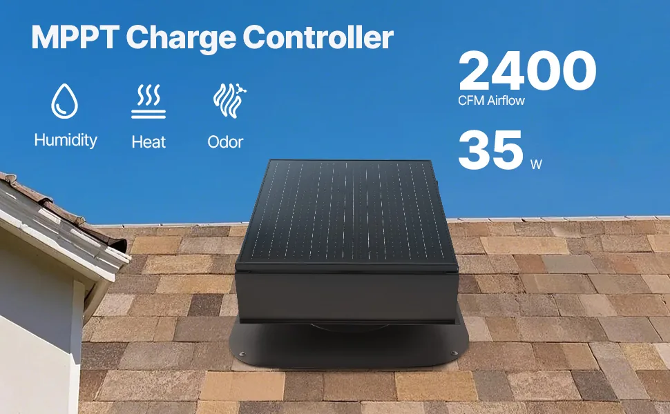 VEVOR 35W Solar Attic Fan 2400 CFM Auto Temperature overview
