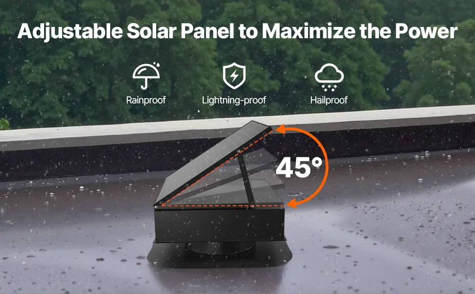 VEVOR 35W Solar Attic Fan 2400 CFM Auto Temperature solar power detail 2