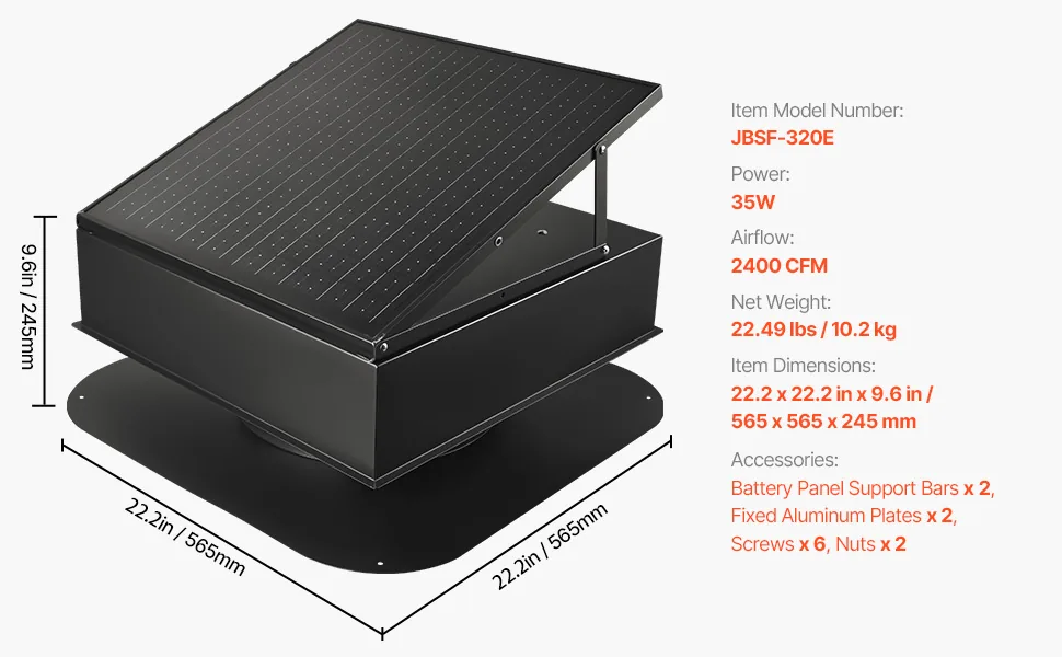 VEVOR 35W Solar Attic Fan 2400 CFM Auto Temperature solar power detail 4