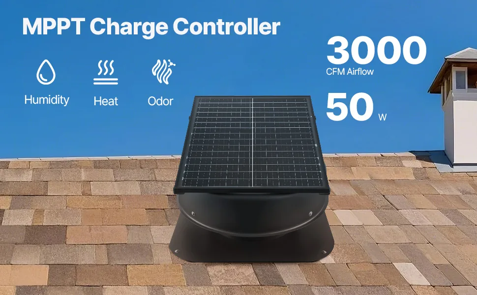 VEVOR 50W Solar Attic Fan 3000 CFM with Remote Control overview