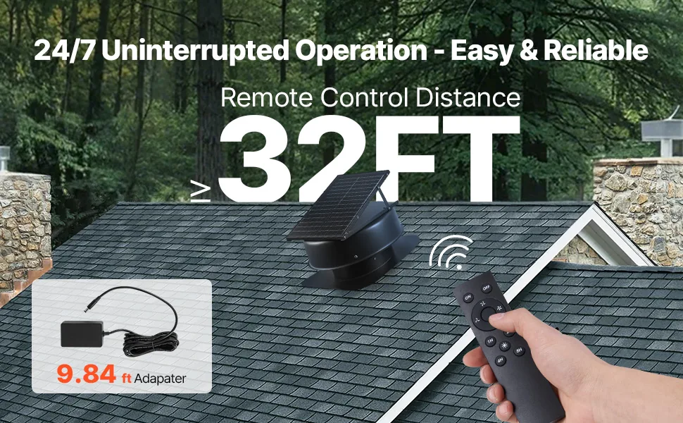 VEVOR 50W Solar Attic Fan 3000 CFM with Remote Control solar power detail 2