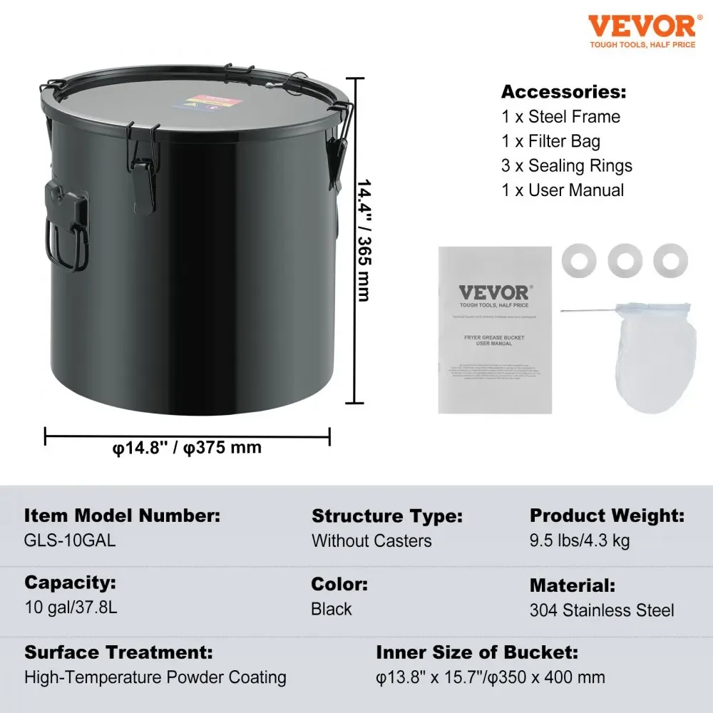 VEVOR Fryer Grease Bucket 10 Gallon Stainless Steel product image 7