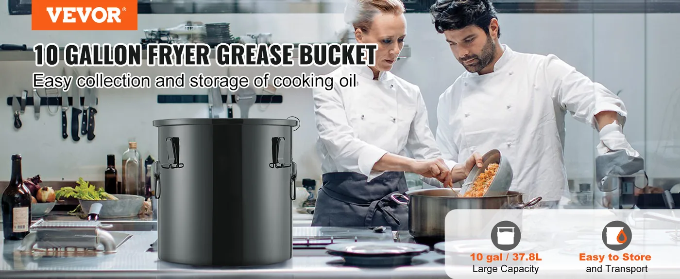VEVOR Fryer Grease Bucket 10 Gallon Stainless Steel overview
