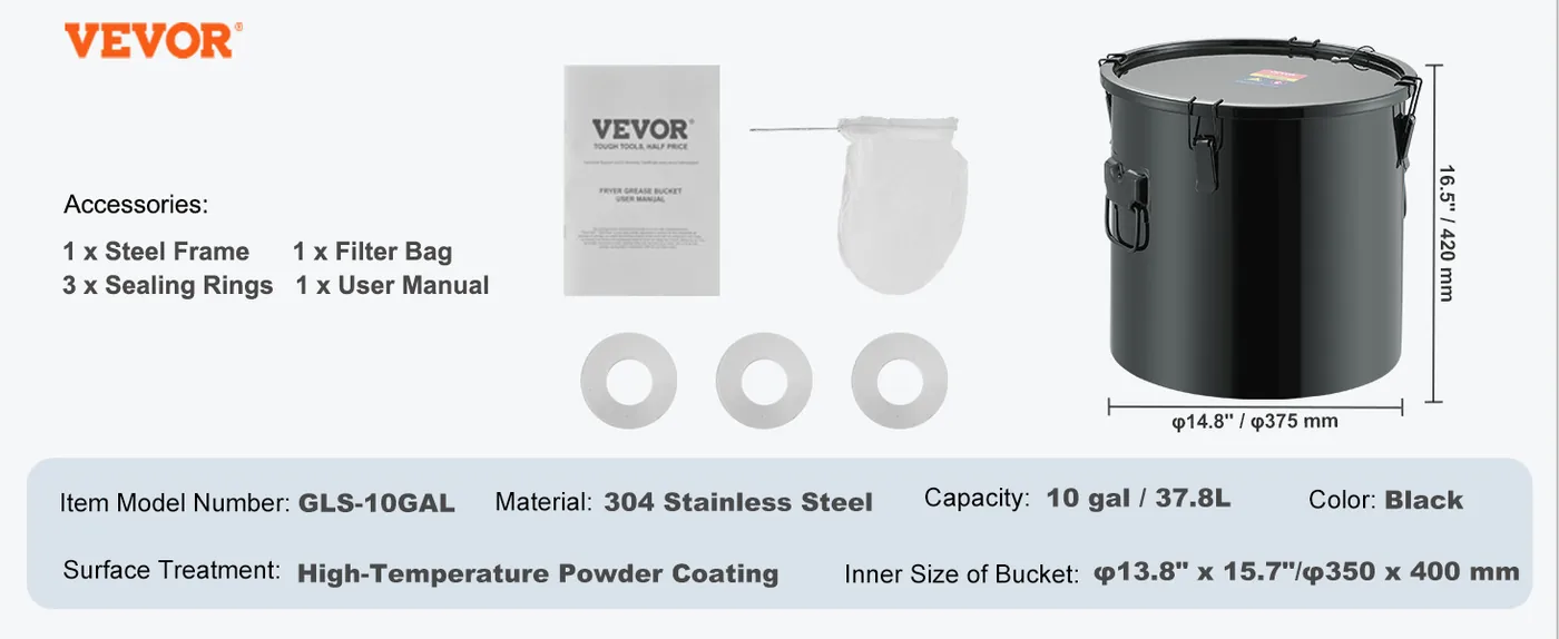 VEVOR Fryer Grease Bucket 10 Gallon Stainless Steel feature 5