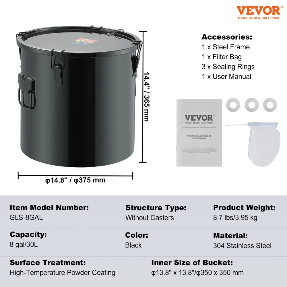 VEVOR Fryer Grease Bucket 8 Gallon Stainless Steel product image 7