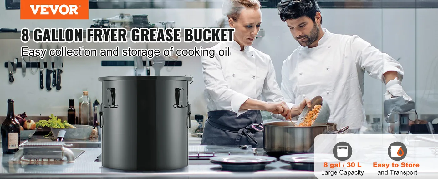 VEVOR Fryer Grease Bucket 8 Gallon Stainless Steel overview