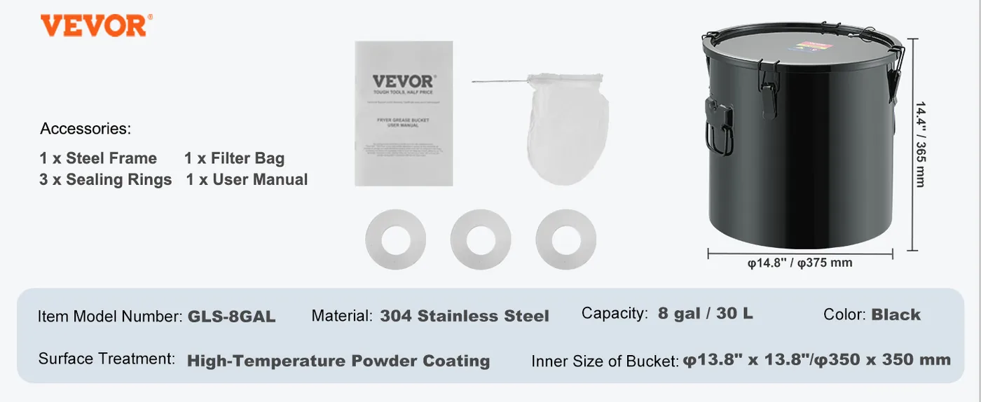 VEVOR Fryer Grease Bucket 8 Gallon Stainless Steel feature 5