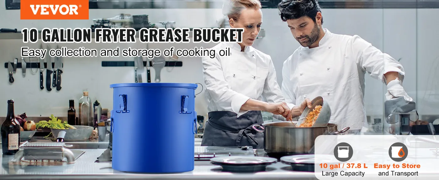 VEVOR Fryer Grease Bucket 10 Gallon Carbon Steel overview