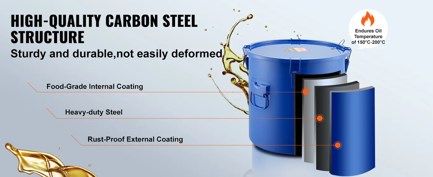 VEVOR Fryer Grease Bucket 10 Gallon Carbon Steel feature 1