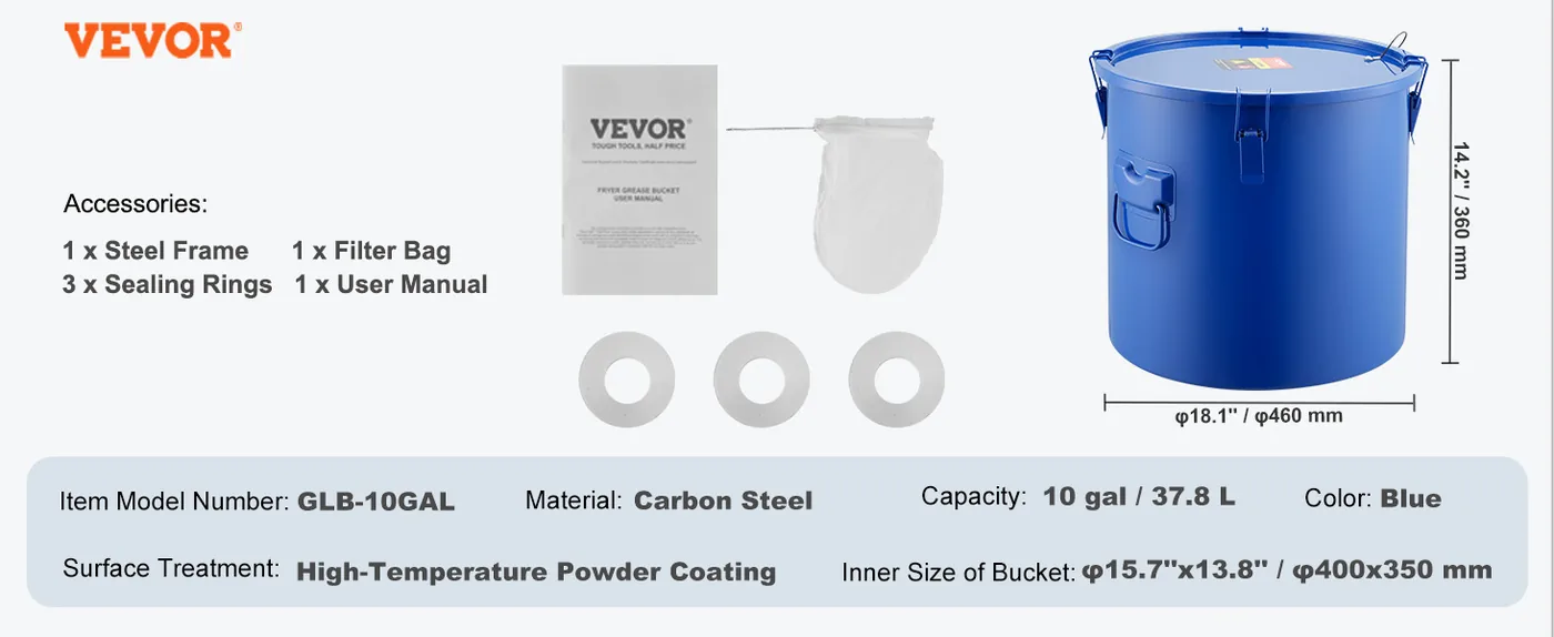 VEVOR Fryer Grease Bucket 10 Gallon Carbon Steel feature 5