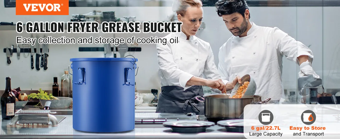 VEVOR Fryer Grease Bucket 6 Gallon Carbon Steel overview