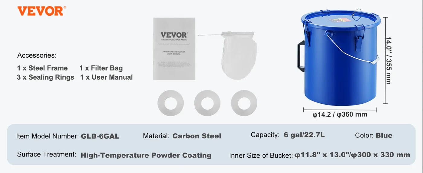 VEVOR Fryer Grease Bucket 6 Gallon Carbon Steel feature 5