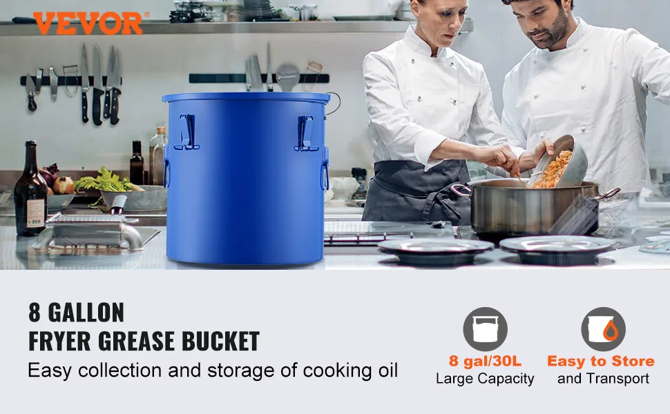 VEVOR Fryer Grease Bucket 8 Gallon Carbon Steel overview