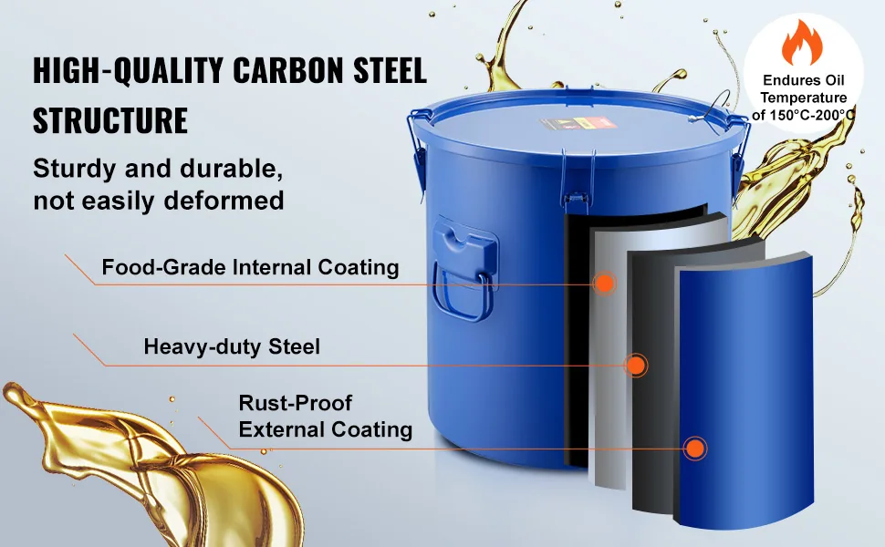 VEVOR Fryer Grease Bucket 8 Gallon Carbon Steel feature 1