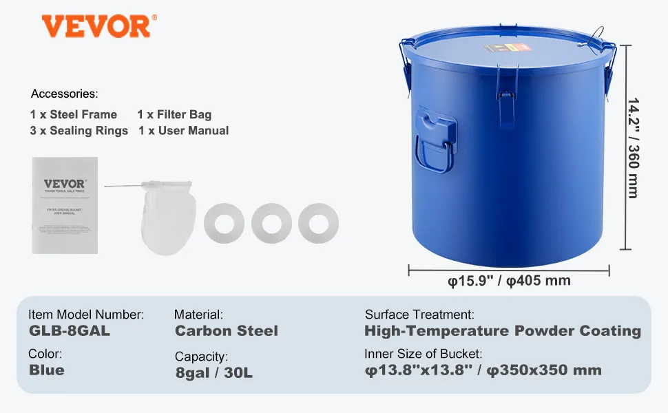 VEVOR Fryer Grease Bucket 8 Gallon Carbon Steel feature 5