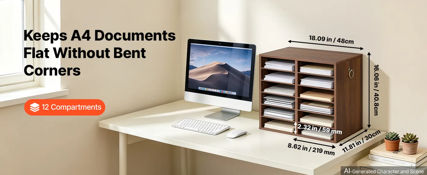 VEVOR 12 Compartment Wood Literature Organizer, Brown Product Dimensions