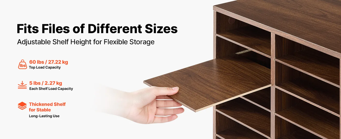 VEVOR 12 Compartment Wood Literature Organizer, Brown Adjustable Shelf