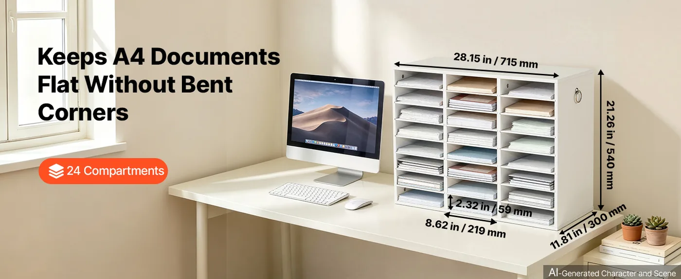 VEVOR 24 Compartment Wood Literature Organizer, White Product Dimensions