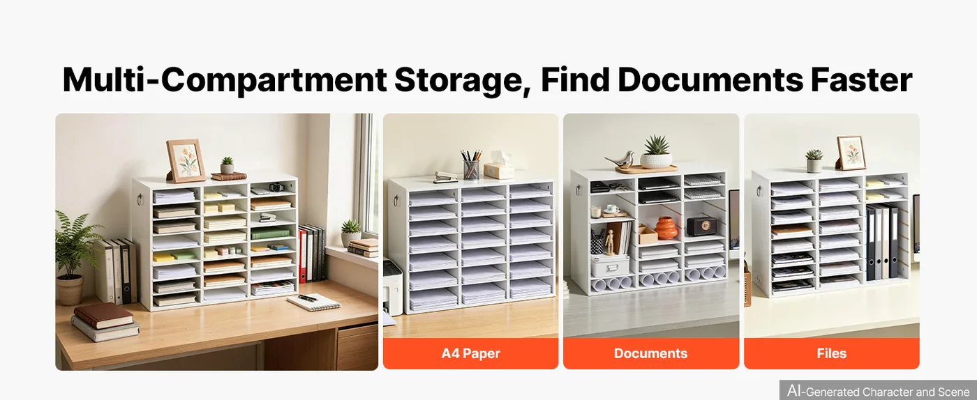 VEVOR 24 Compartment Wood Literature Organizer, White Neat Storage