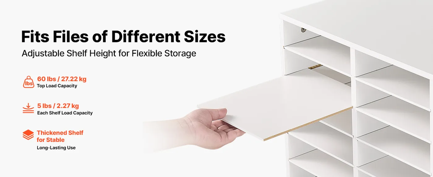 VEVOR 24 Compartment Wood Literature Organizer, White Adjustable Shelf