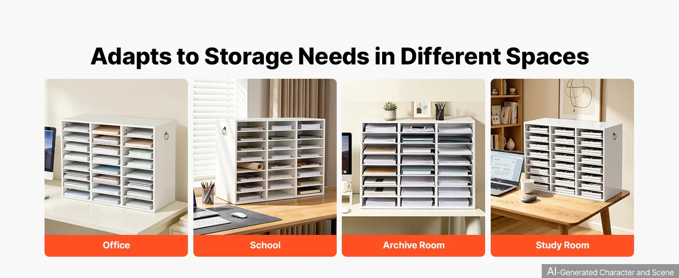 VEVOR 24 Compartment Wood Literature Organizer, White Multi-Scene Use