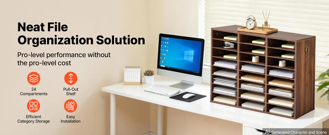 VEVOR 24 compartment wood literature organizer overview
