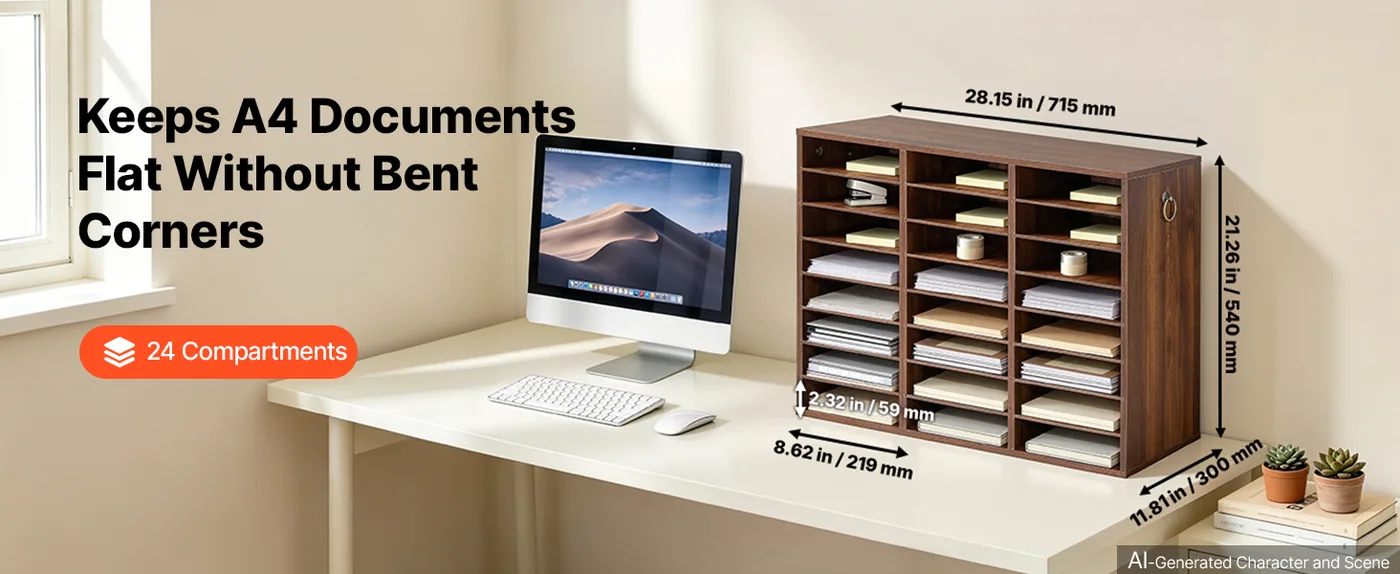 VEVOR 24 Compartment Wood Literature Organizer Brown Product Dimensions