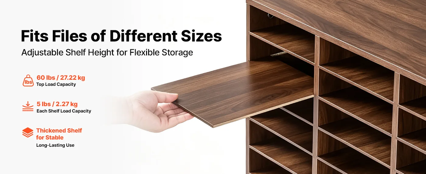 VEVOR 24 Compartment Wood Literature Organizer Brown Adjustable Shelf
