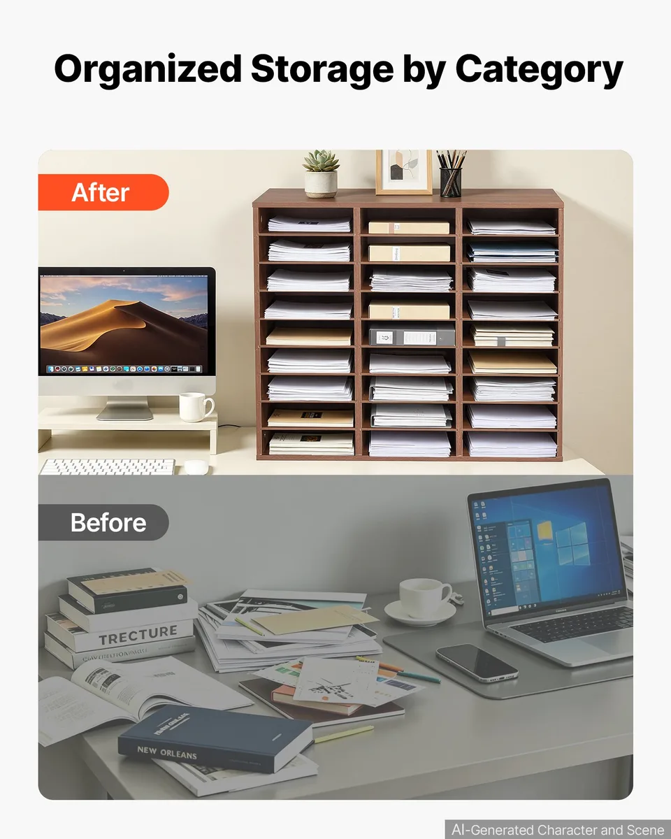 VEVOR 27 compartment wood organizer adjustable shelves brown