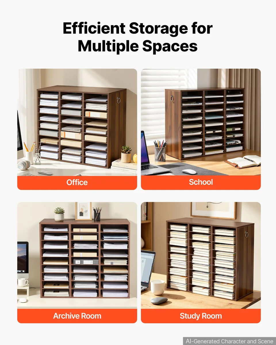 VEVOR wood literature organizer side carry handles brown