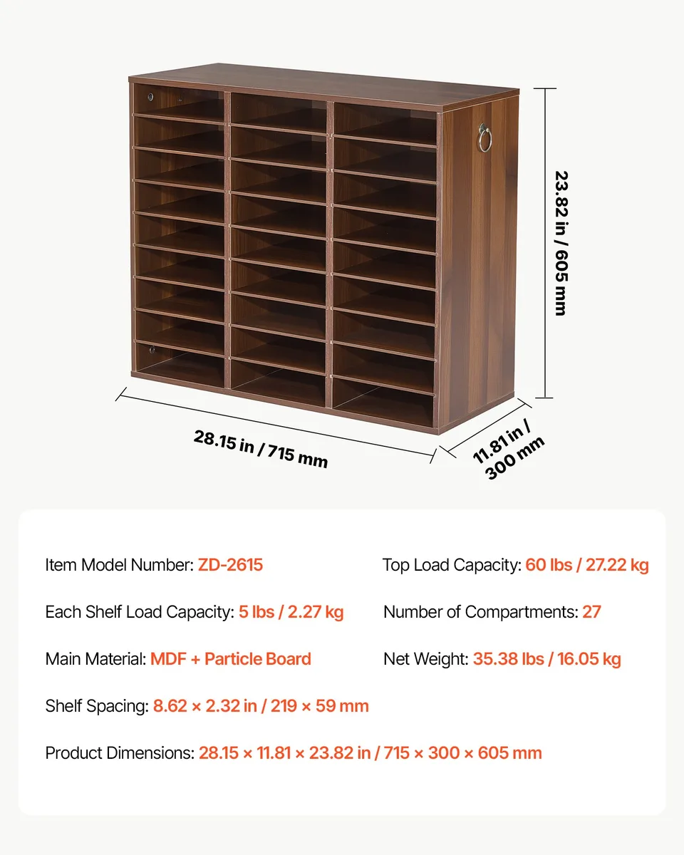 VEVOR 27 compartment wood literature organizer office use brown