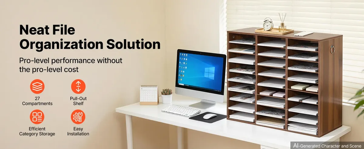 VEVOR 27 compartment wood literature organizer brown overview