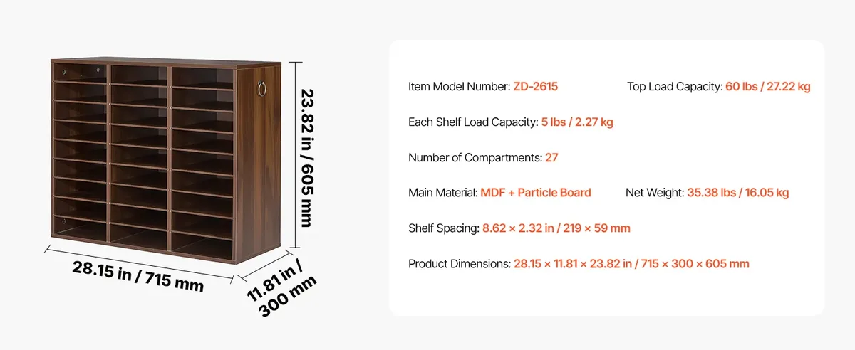 VEVOR 27 compartment wood literature organizer assembly and installation guide